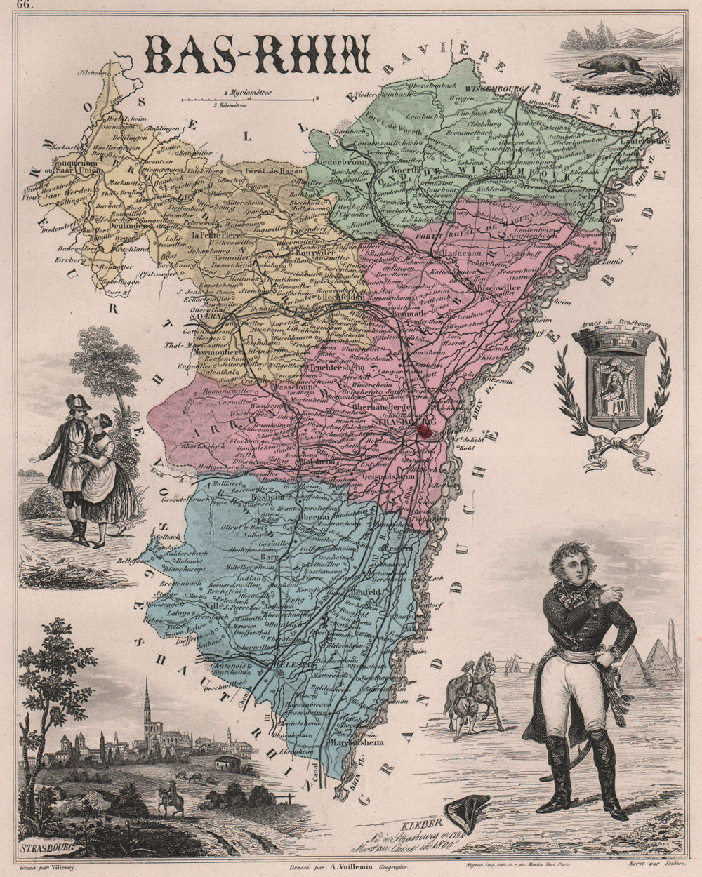 BAS-RHIN. Département. Strasbourg. Kleber. VUILLEMIN 1879 old antique map