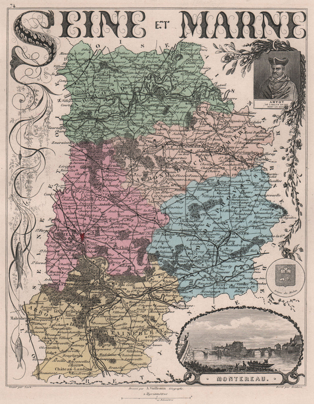 SEINE-ET-MARNE. Département. Montereau. Amyot. VUILLEMIN 1879 old antique map