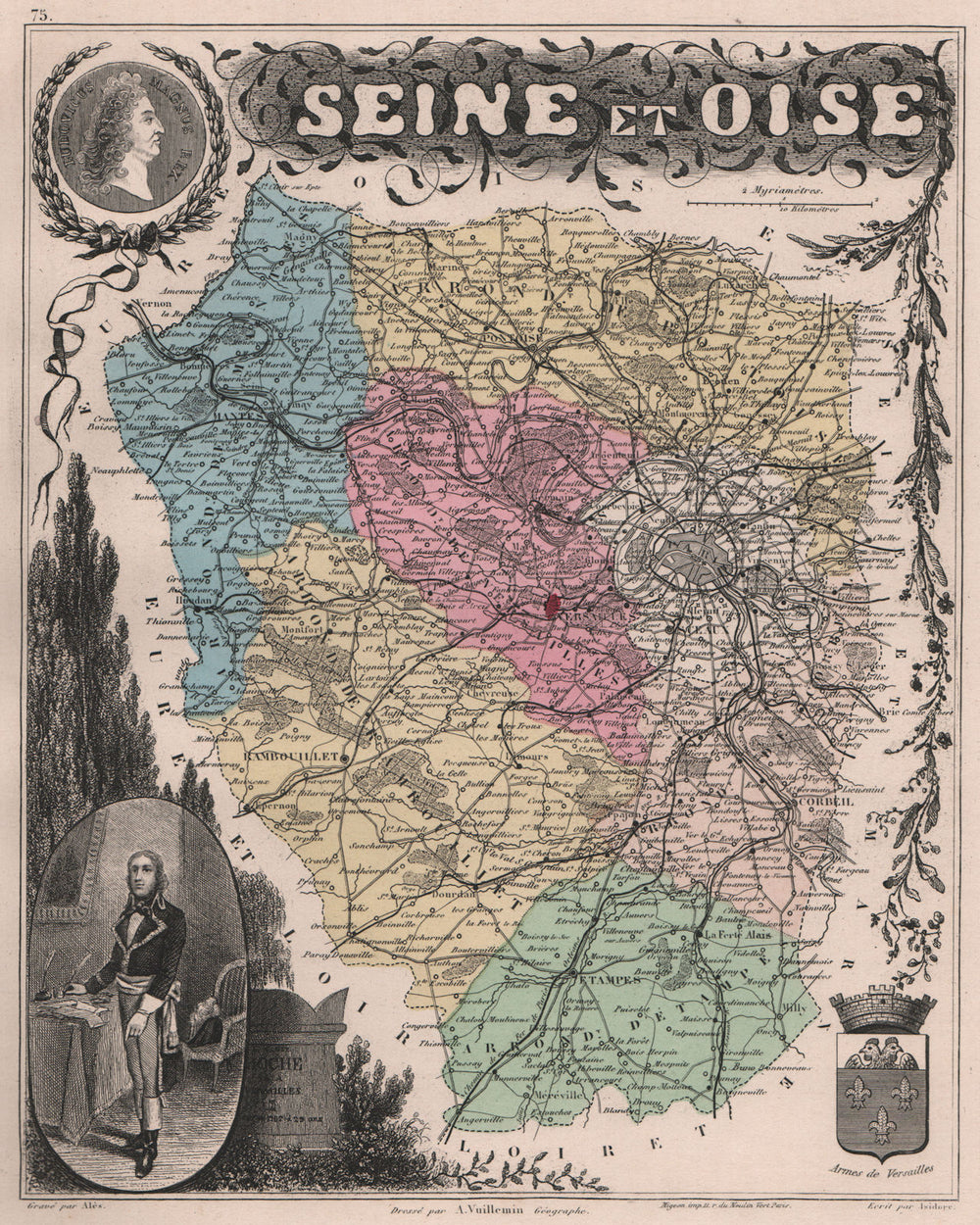 SEINE-ET-OISE. Département. Ile de France. VUILLEMIN 1879 old antique map