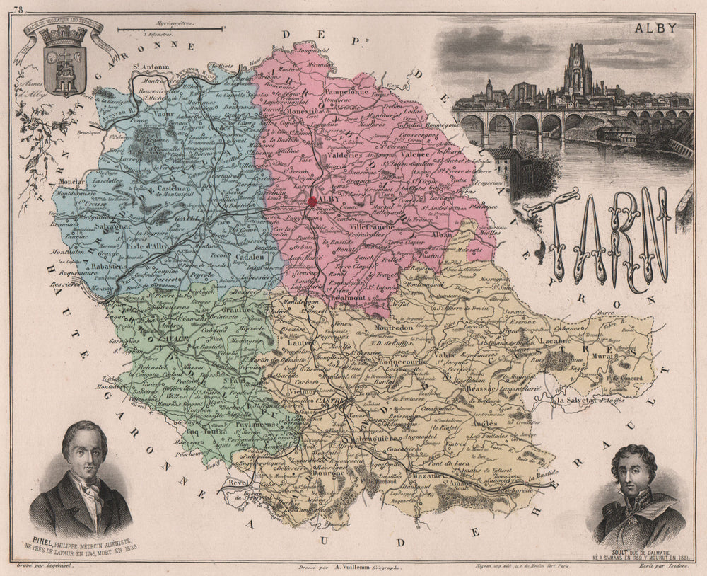 TARN. Département. Albi. Pinel. Soult. VUILLEMIN 1879 old antique map chart