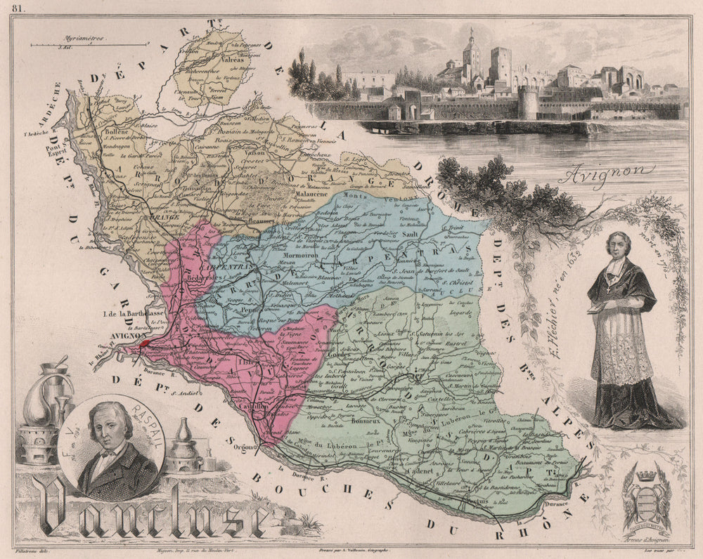 VAUCLUSE. Département. Avignon. Raspail. Fléchier. VUILLEMIN 1879 old map
