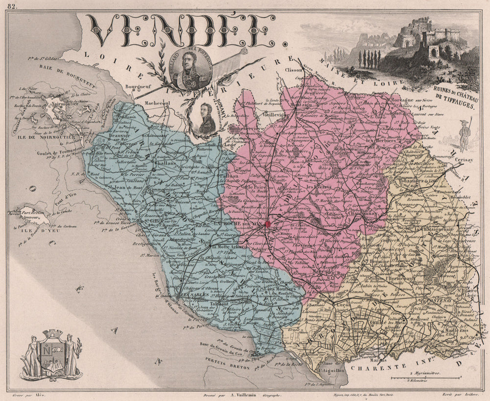 VENDÉE. Département. Chateau de Tiffauges. Bonamy. Belliard. VUILLEMIN 1879 map