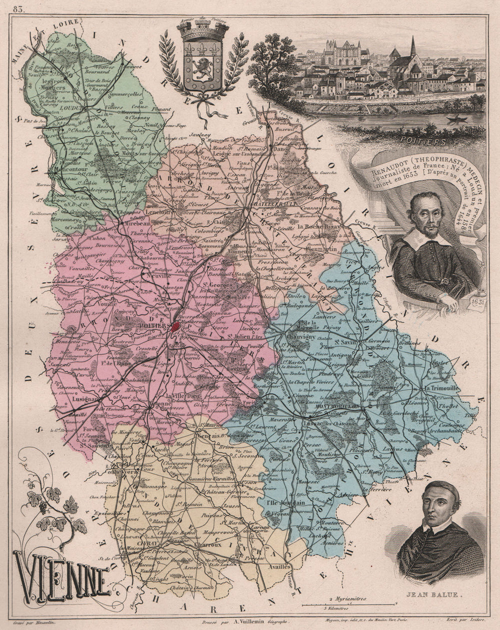 VIENNE. Département. Poitiers. Balue. Renaudot. VUILLEMIN 1879 old antique map