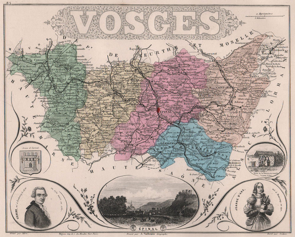 VOSGES. Département. ‍Épinal. Gilbert. Jeanne d'Arc. VUILLEMIN 1879 old map