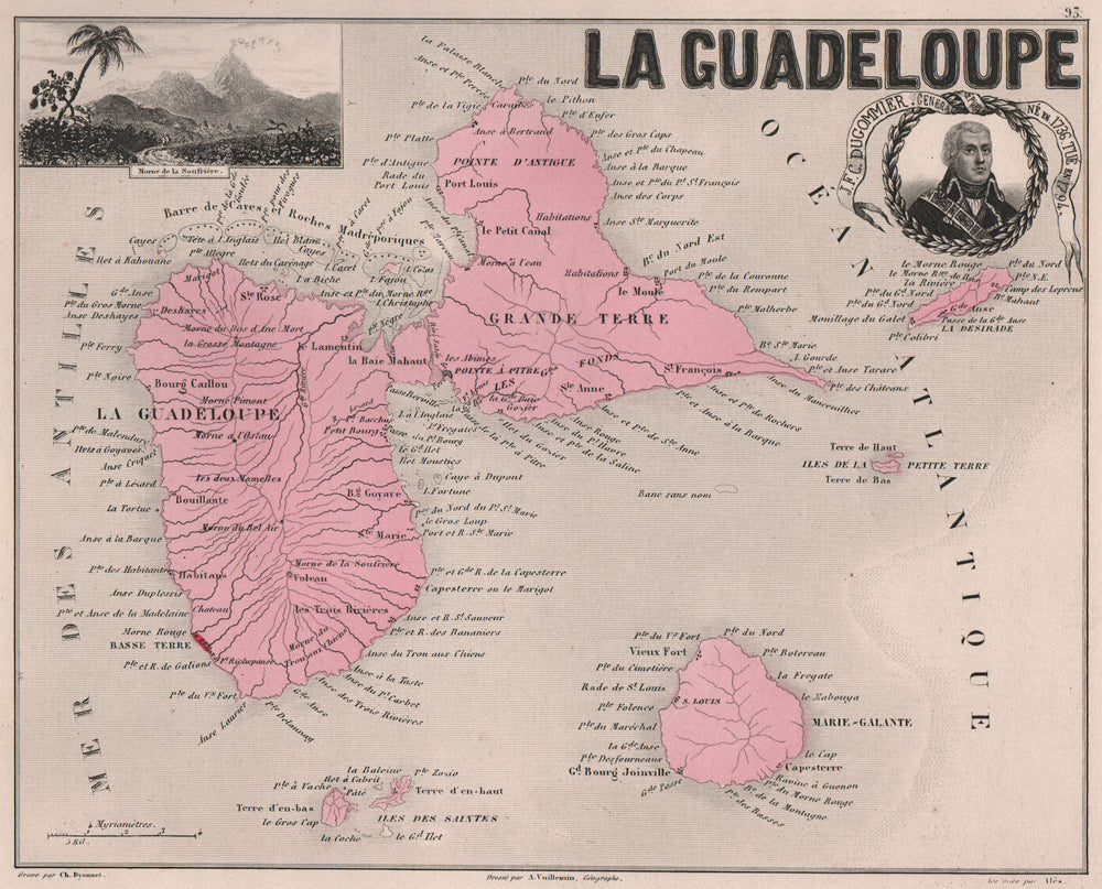 GUADELOUPE & MARIE-GALANTE. Soufrière. Dugommier. Antilles. VUILLEMIN 1879 map