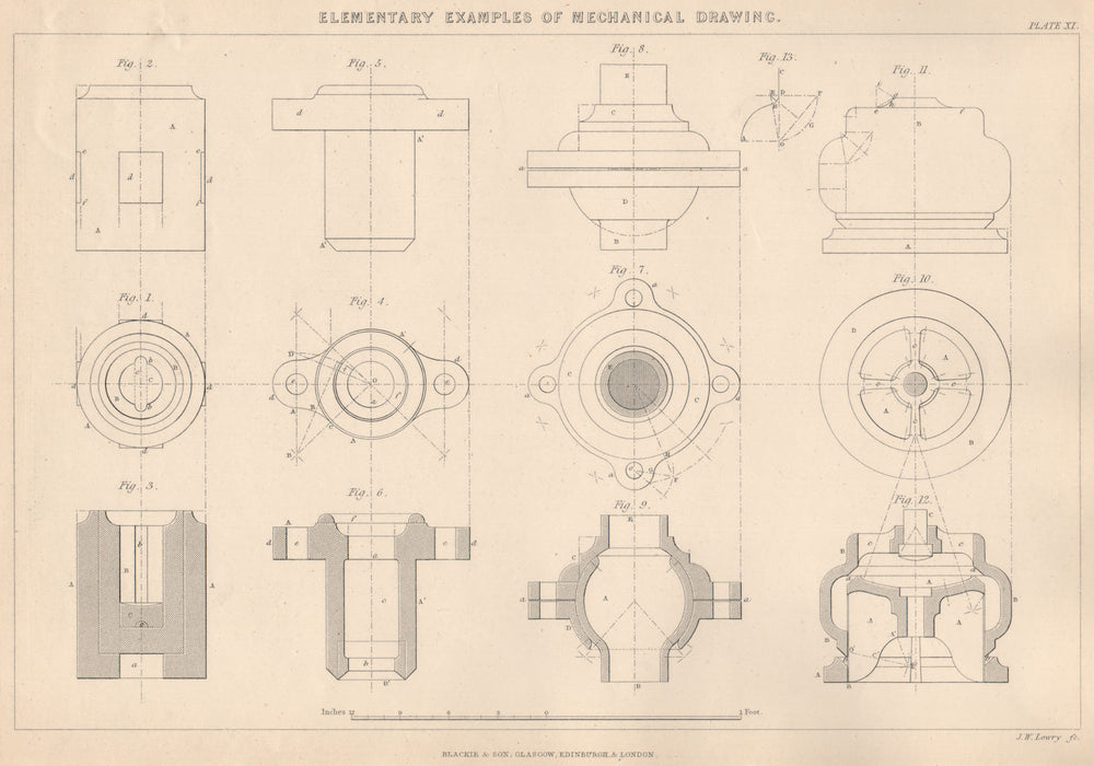 VICTORIAN ENGINEERING/MECHANICAL DRAWING. Examples of use of Sections 1876