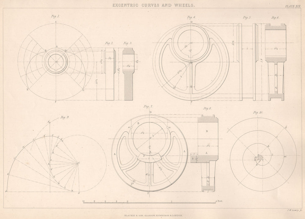 VICTORIAN ENGINEERING DRAWING. Excentric curves and wheels 1876 old print