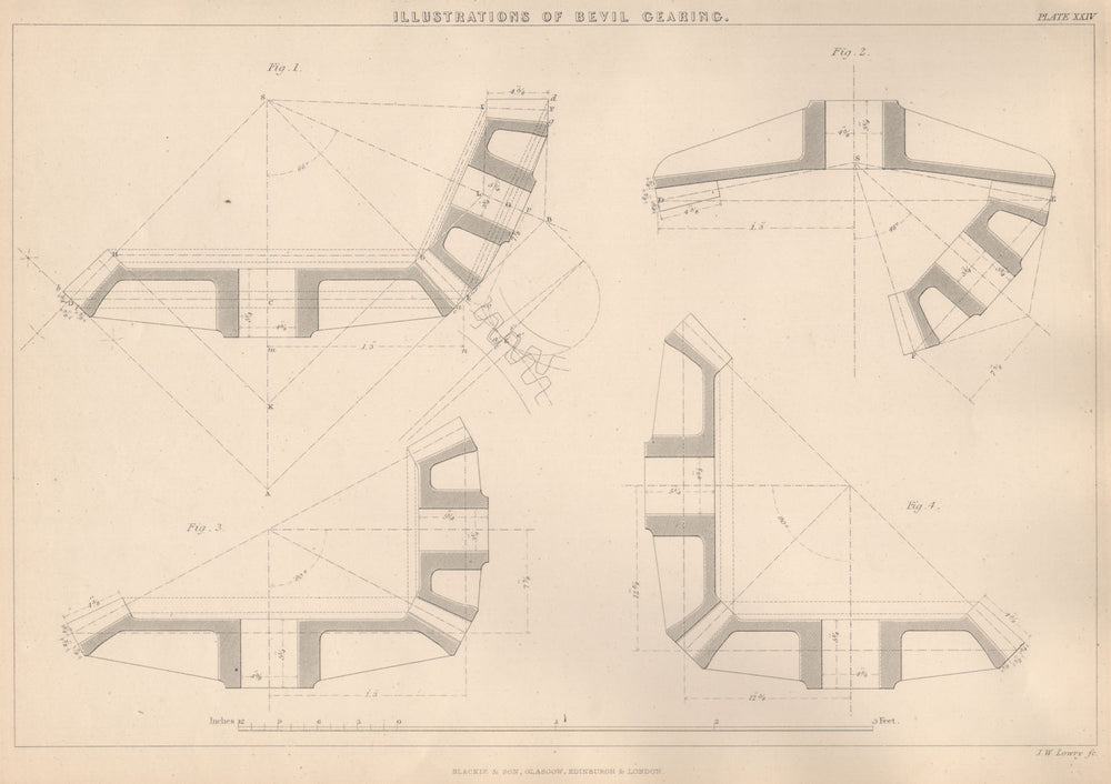 VICTORIAN ENGINEERING DRAWING. Illustrations of Bevil-Gearing 1876 old print