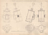VICTORIAN ENGINEERING DRAWING Oscillating steam cylinder oblique projection 1876