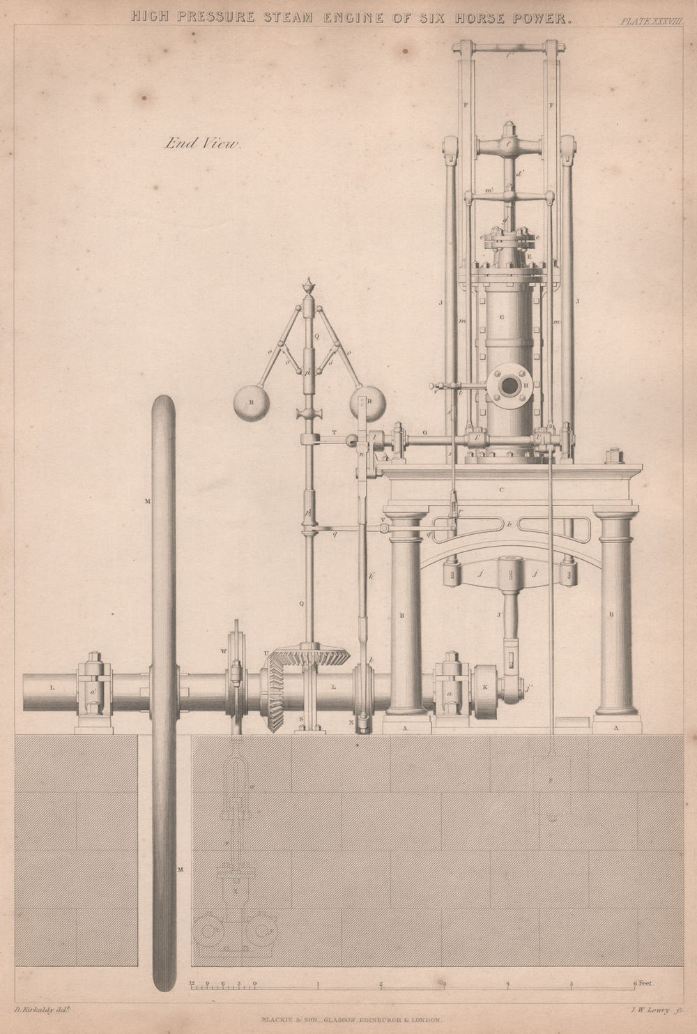 VICTORIAN ENGINEERING DRAWING. High pressure steam engine. End Elevation 1876