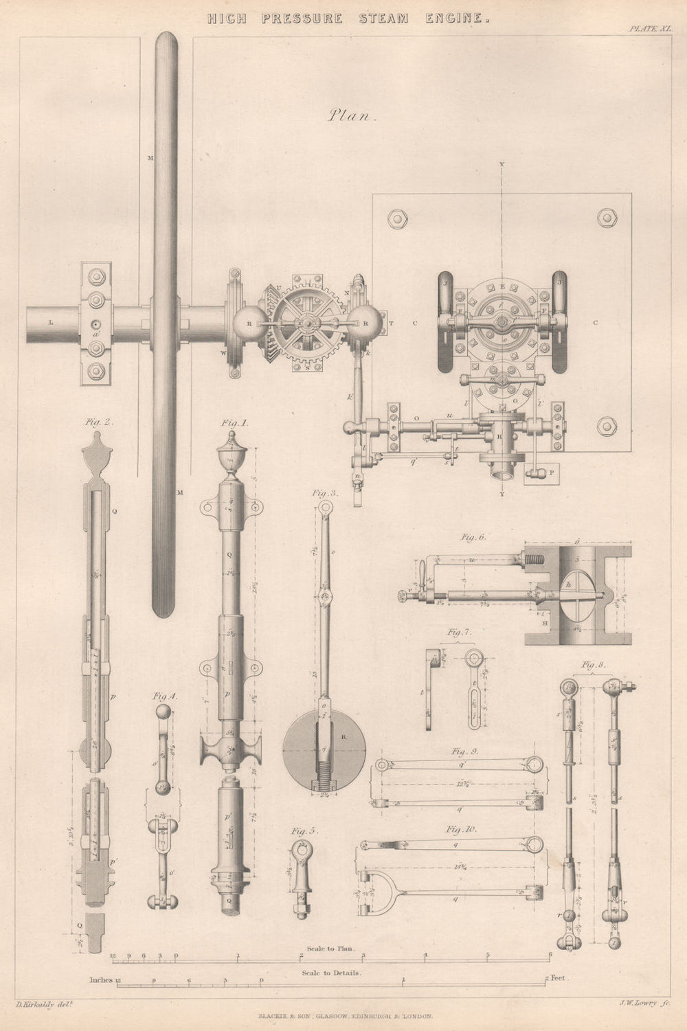 VICTORIAN ENGINEERING DRAWING. High pressure steam Engine-plan 1876 old print