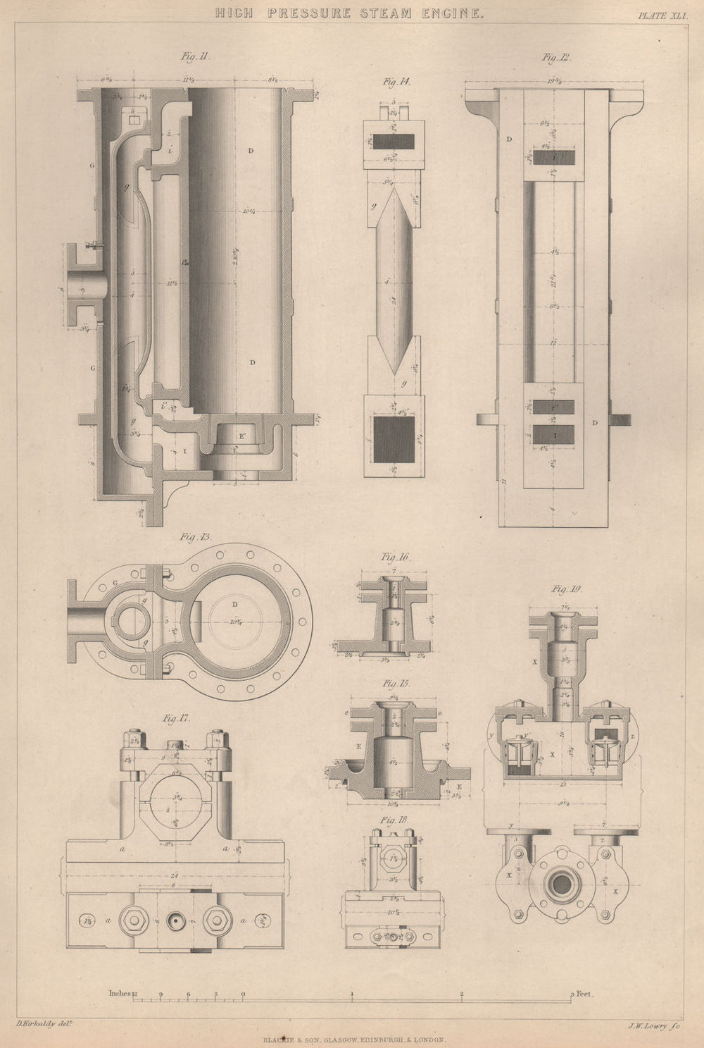 VICTORIAN ENGINEERING DRAWING. High pressure steam Engine-Details 1 1876 print