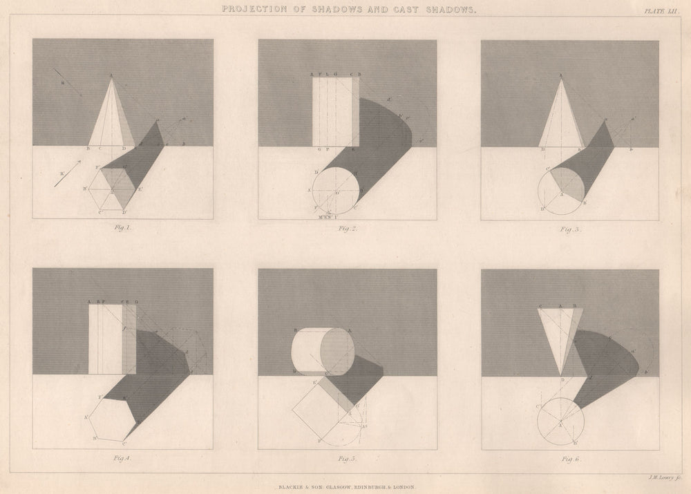 VICTORIAN ENGINEERING DRAWING. Projection of shadows and cast shadows 1876