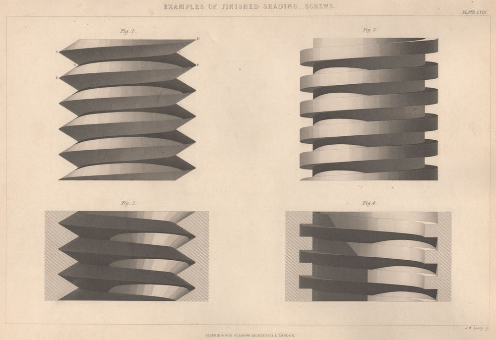 VICTORIAN ENGINEERING DRAWING. Examples of finished shading-Screws 1876 print