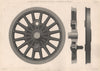 VICTORIAN ENGINEERING DRAWING. Finished shading. Locomotive wheel 1876 print