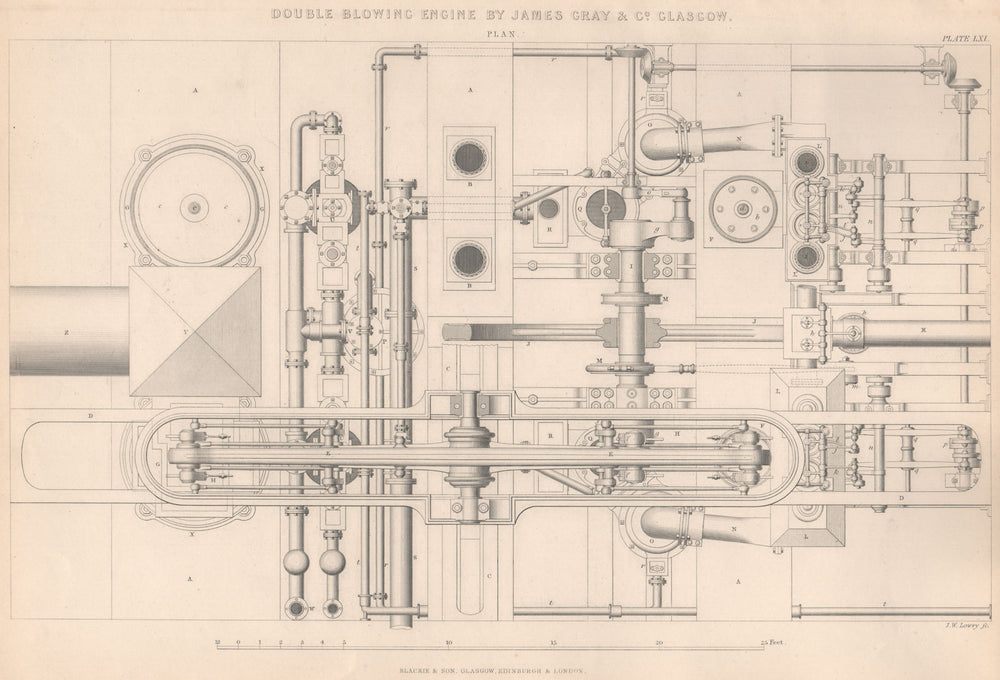 19C ENGINEERING DRAWING. Double blowing engine. James Gray (Glasgow). Plan 1876