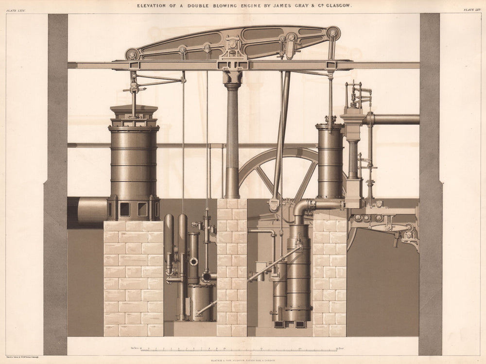 19C ENGINEERING DRAWING. Double blowing engine. James Gray (Glasgow) 1876