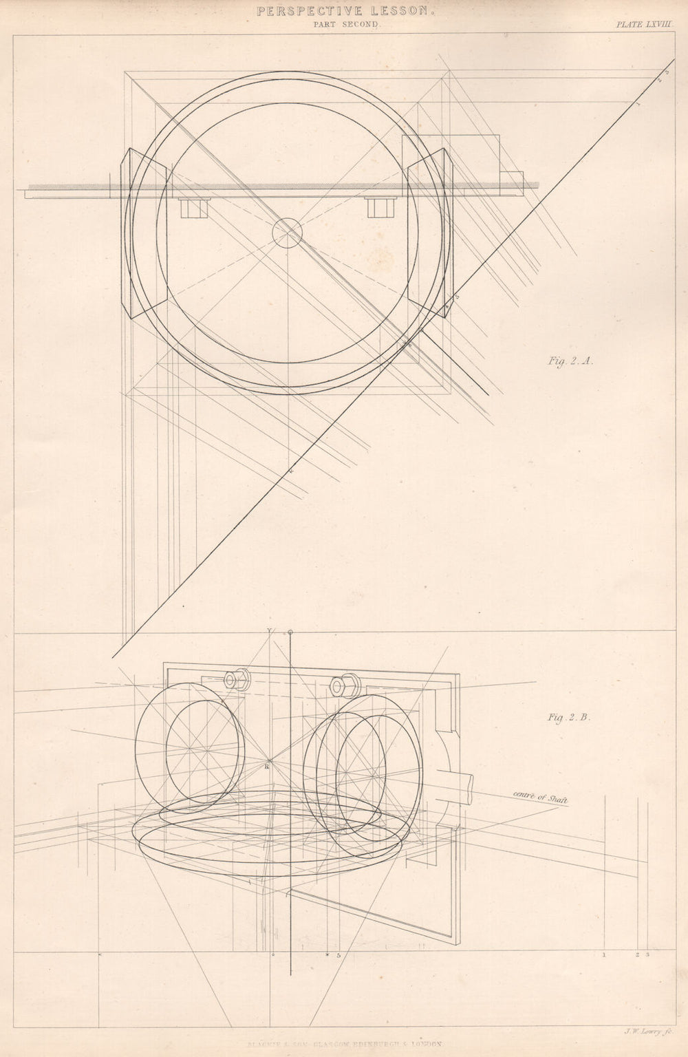 VICTORIAN ENGINEERING DRAWING. Perspective Lesson. Part second 1876 old print