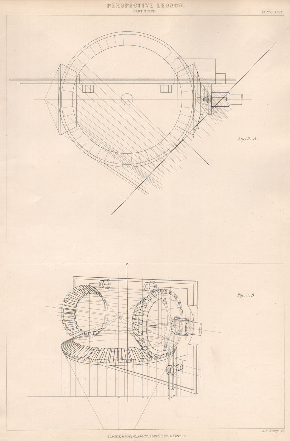 VICTORIAN ENGINEERING DRAWING. Perspective Lesson. Part third 1876 old print