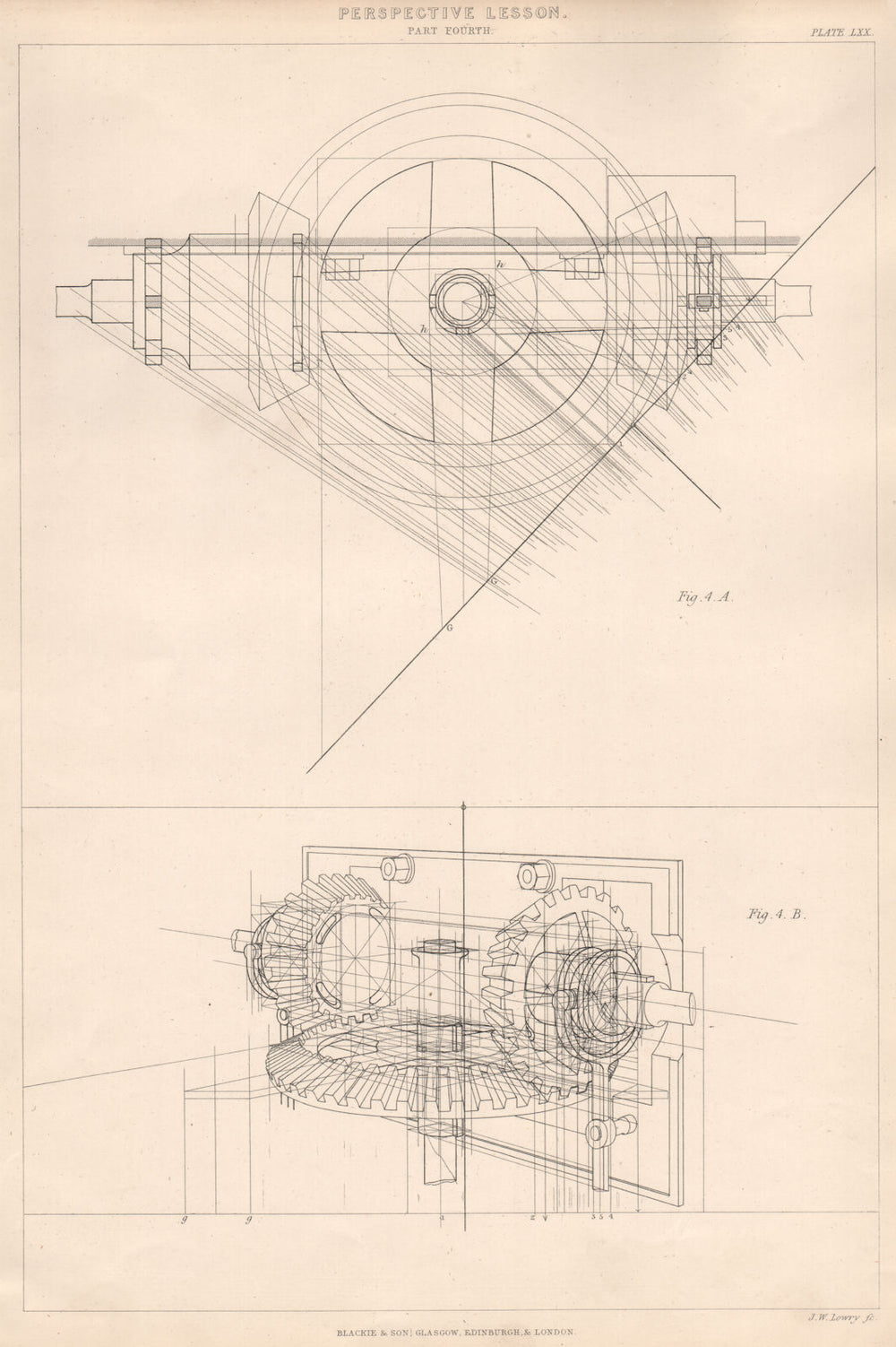 VICTORIAN ENGINEERING DRAWING. Perspective Lesson. Part fourth 1876 old print