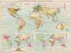 World. Occupations, Commercial Languages & Currency zones 1925 old vintage map