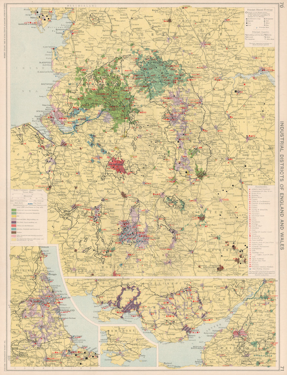 England & Wales Industrial Districts. Manufacturing production types 1925 map