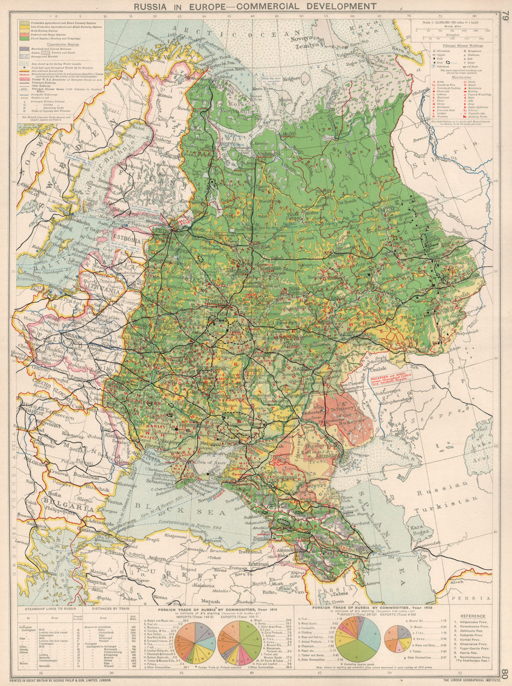 Russia in Europe. Commercial Development. Manufacturing & Minerals 1925 map