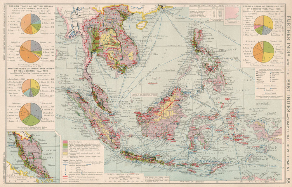 Indochina & East Indies. Commercial Mining Minerals Agricultural 1925 old map