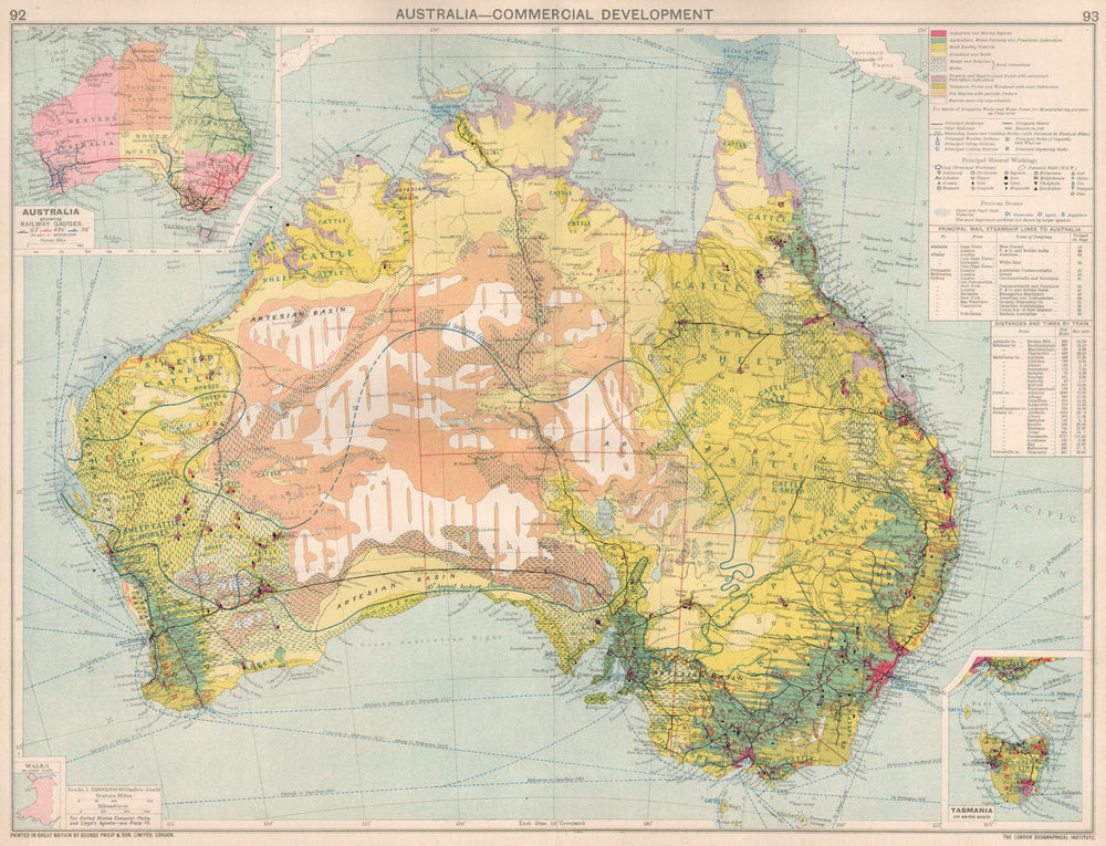 Australia. Commercial. Agruicultural Minerals Mining Railway Gauges 1925 map