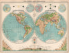 WORLD TWIN HEMISPHERES. Relief map. Mountains eclipses snowline seasons 1912