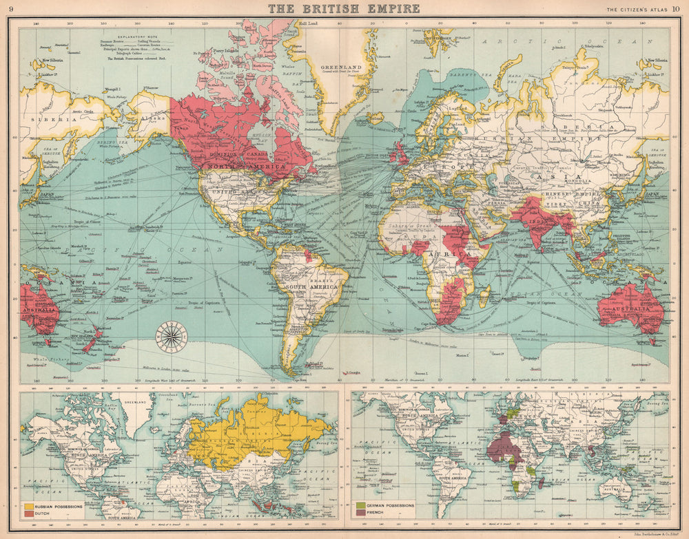 BRITISH EMPIRE.Also Dutch Russian German French possessions.BARTHOLOMEW 1912 map