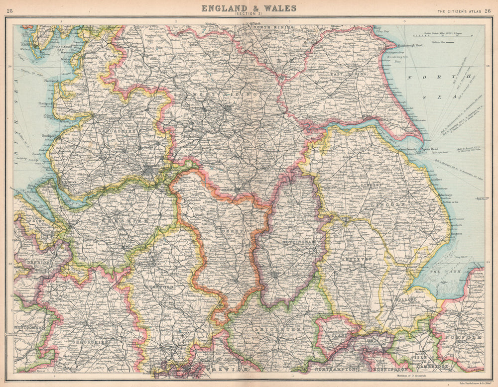 ENGLAND NORTH. Lancashire Yorkshire Lincs Notts Derbys Cheshire Staffs 1912 map