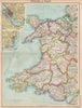 WALES.Showing counties & railways.Inset Liverpool & Cardiff.BARTHOLOMEW 1912 map