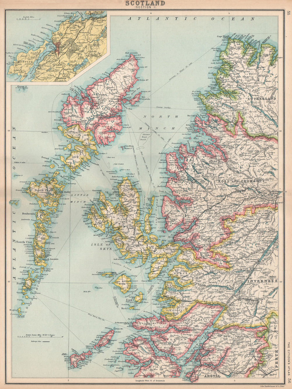 SCOTTISH HIGHLANDS & ISLANDS.Hebrides Western Isles.Inset Oban.Scotland 1912 map