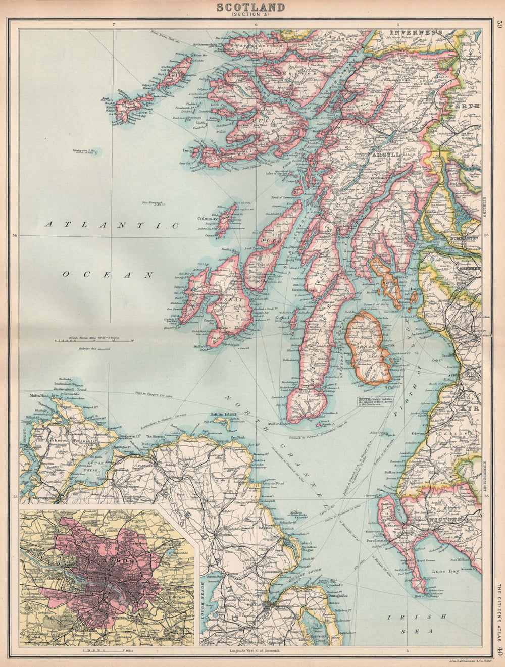 SCOTLAND SW. Argyll Ayrshire Wigtownshire Mull Arran Jura Islay Kintyre 1912 map