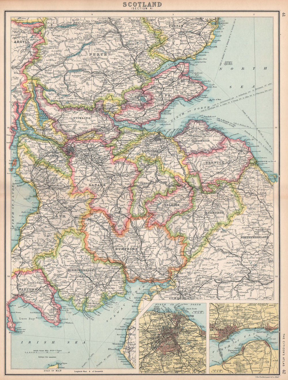 SCOTLAND SE. Borders Dumfries/Galloway Fife Lanark. Edinburgh, Dundee 1912 map
