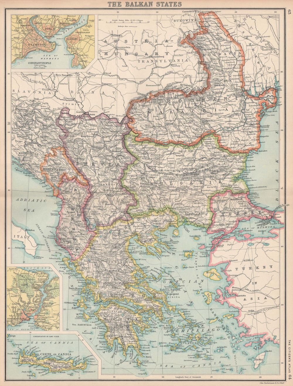 BALKANS. Turkey In Europe Greece Wallachia. Constantinople (Istanbul)  1912 map