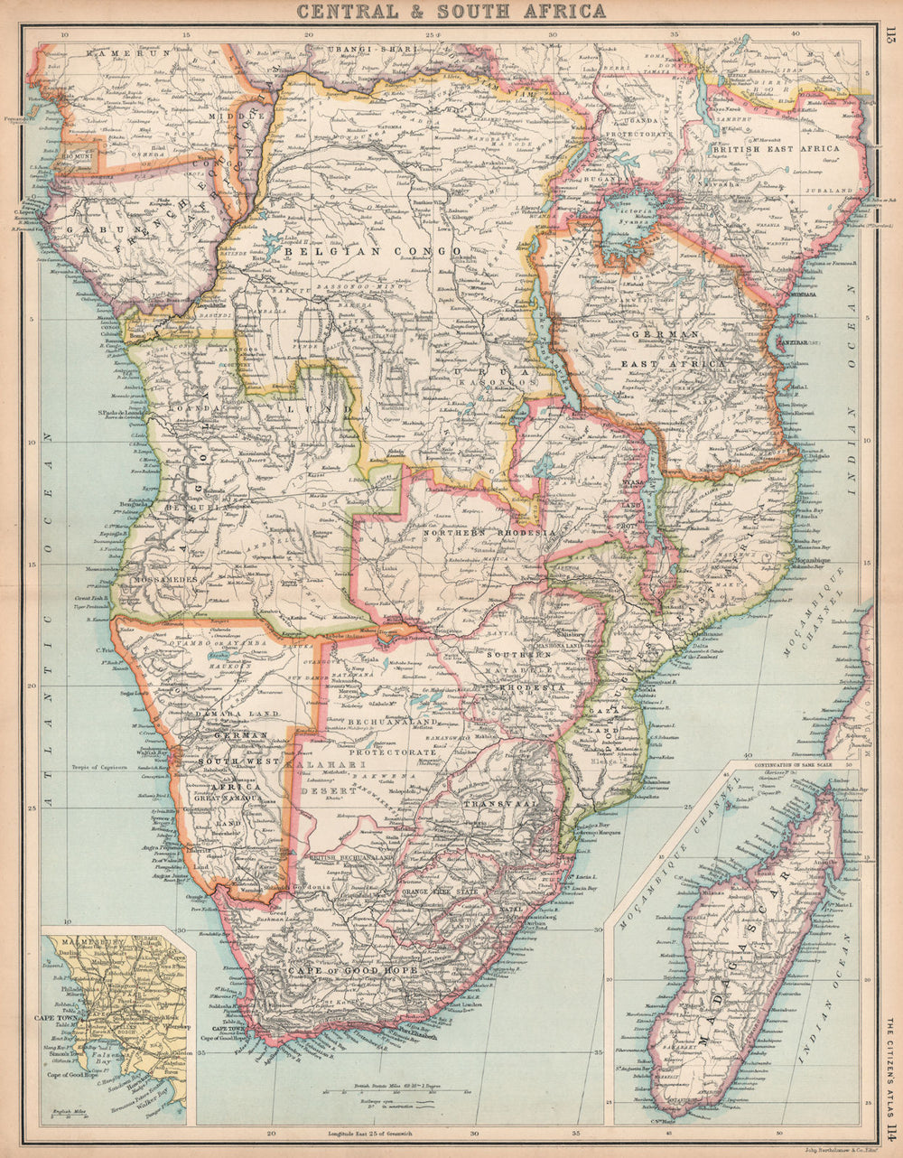 SOUTHERN AFRICA. Congo British/Portuguese/German East Africa Rhodesia 1912 map