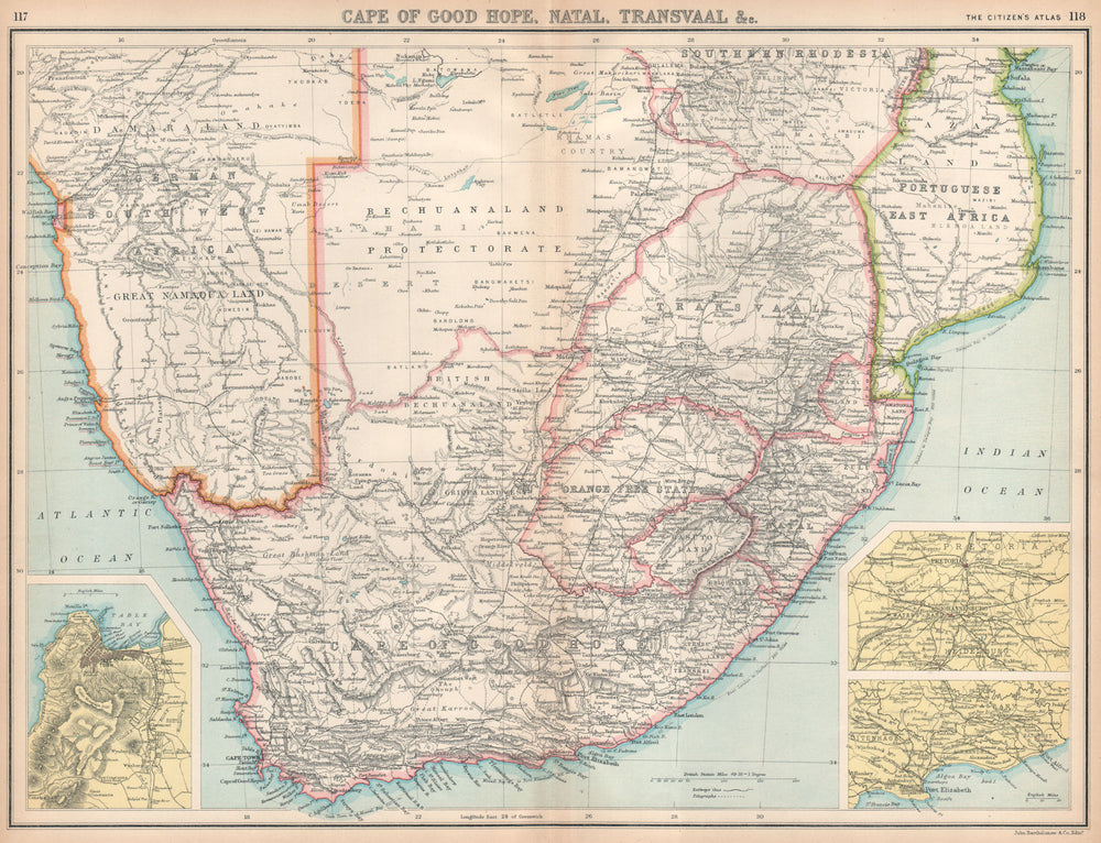 SOUTH AFRICA. Natal Bechuanaland Orange Free State Transvaal. Cape Town 1912 map