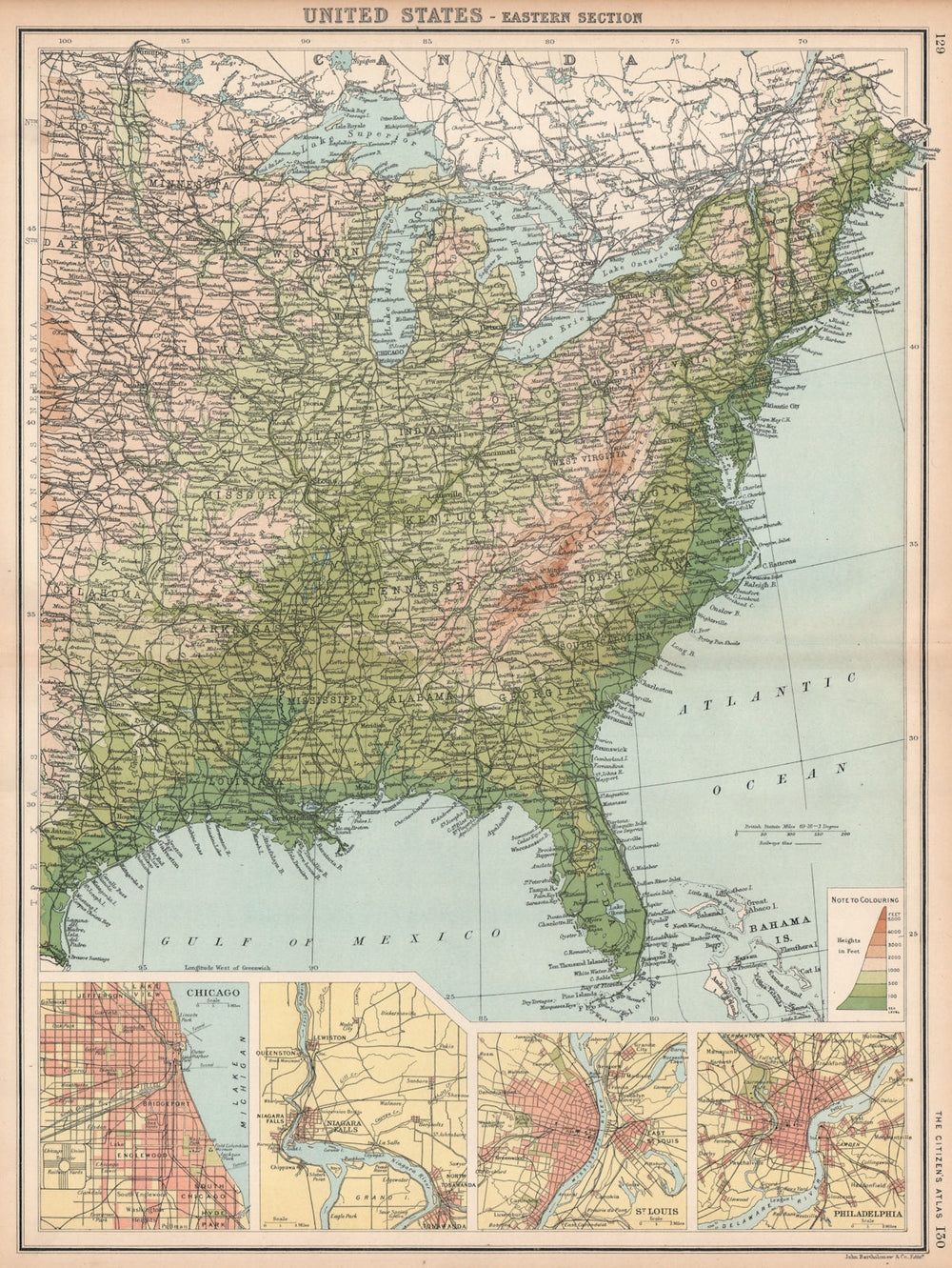 USA EAST. Relief. Inset Chicago Niagara Falls Saint Louis Philadelphia 1912 map