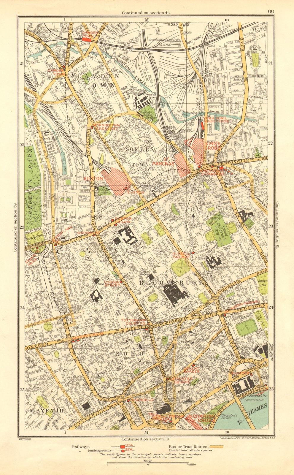 WEST END. Marylebone Camden Mayfair Soho Bloomsbury Covent Garden 1937 old map