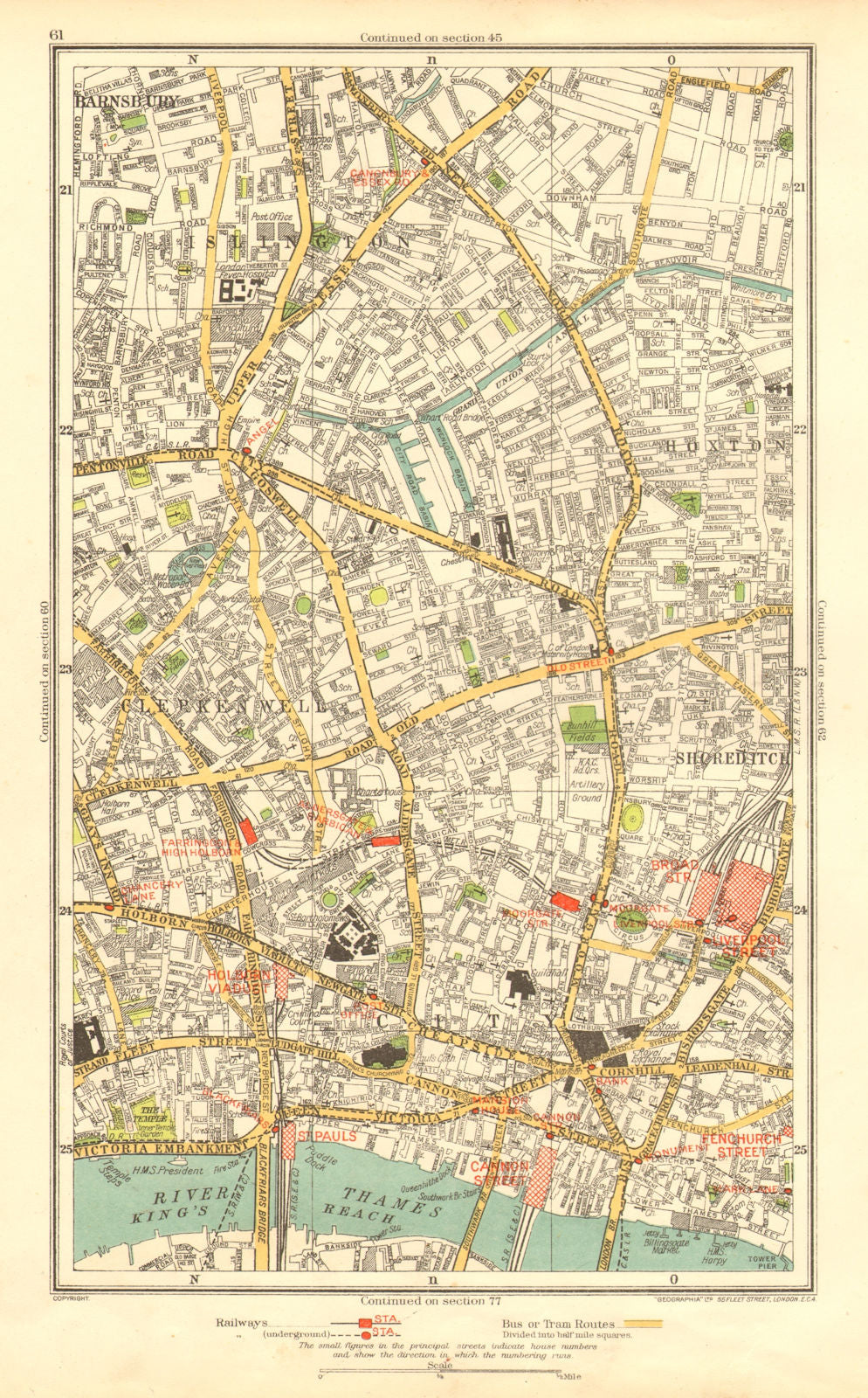 LONDON. Barnsbury Clerkenwell Hoxton Islington Old Street Angel 1937 map