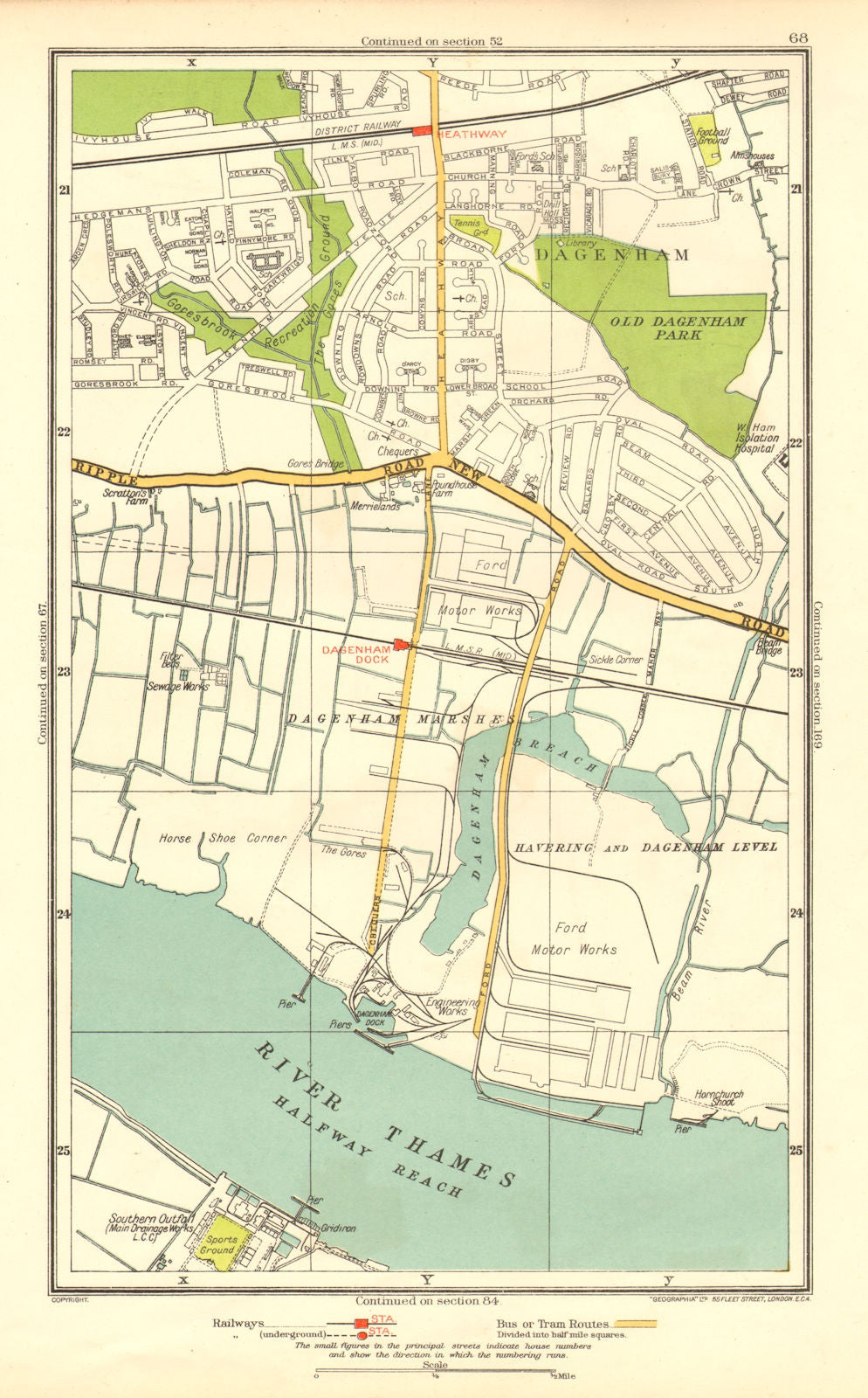 LONDON. Dagenham Hornchurch Thamesmead Dagenham Dock 1937 old vintage map