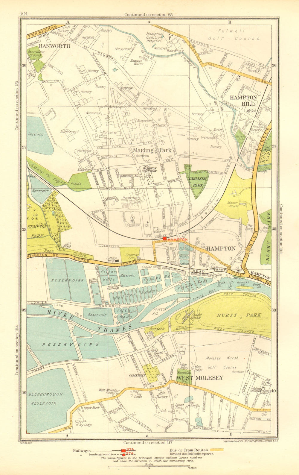 HAMPTON. Hampton Hill Marling Park West Molesey Hanworth Hurst Park 1937 map
