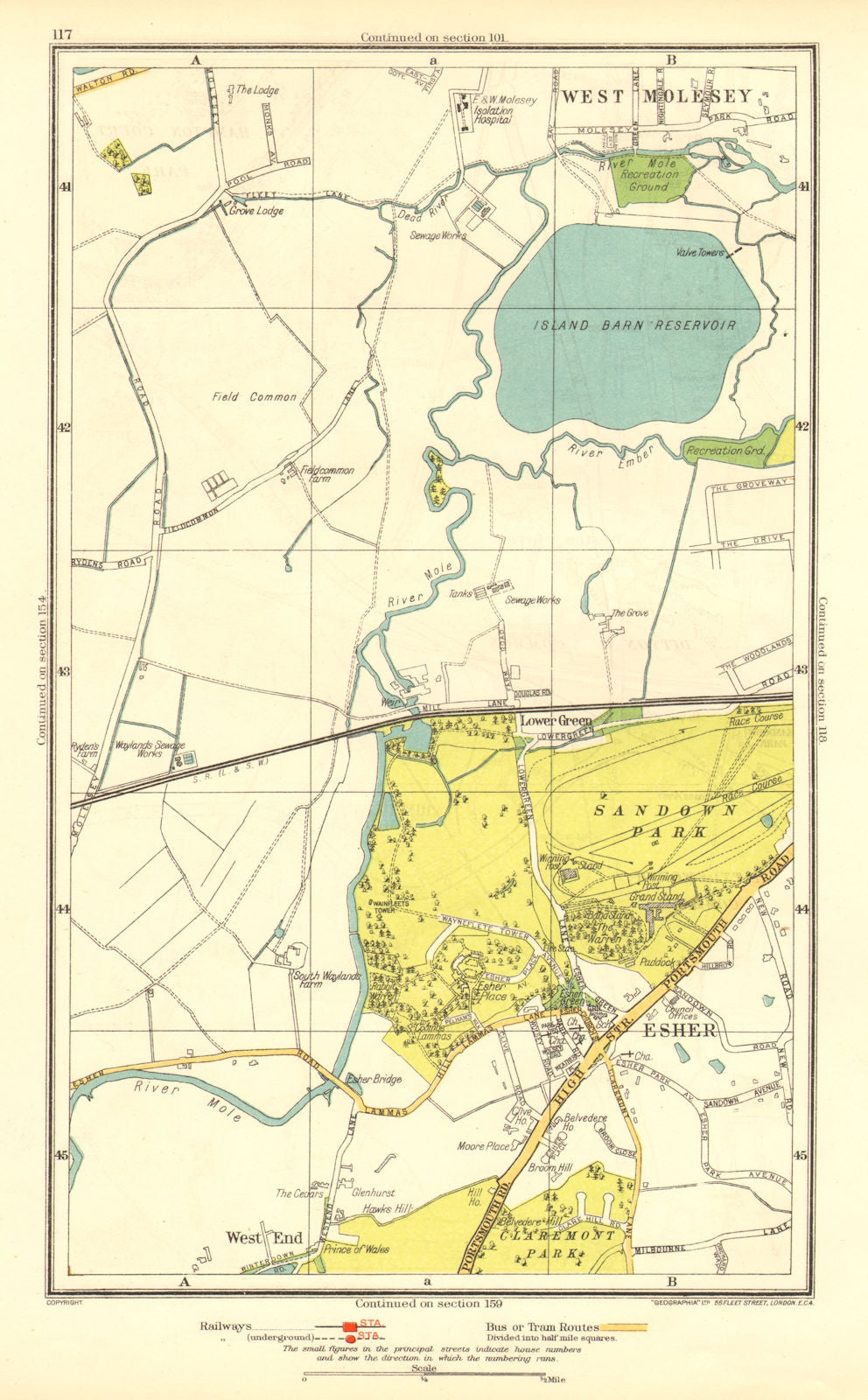 SURREY. Esher Lower Green West End Sandown Park West Molesey 1937 old map