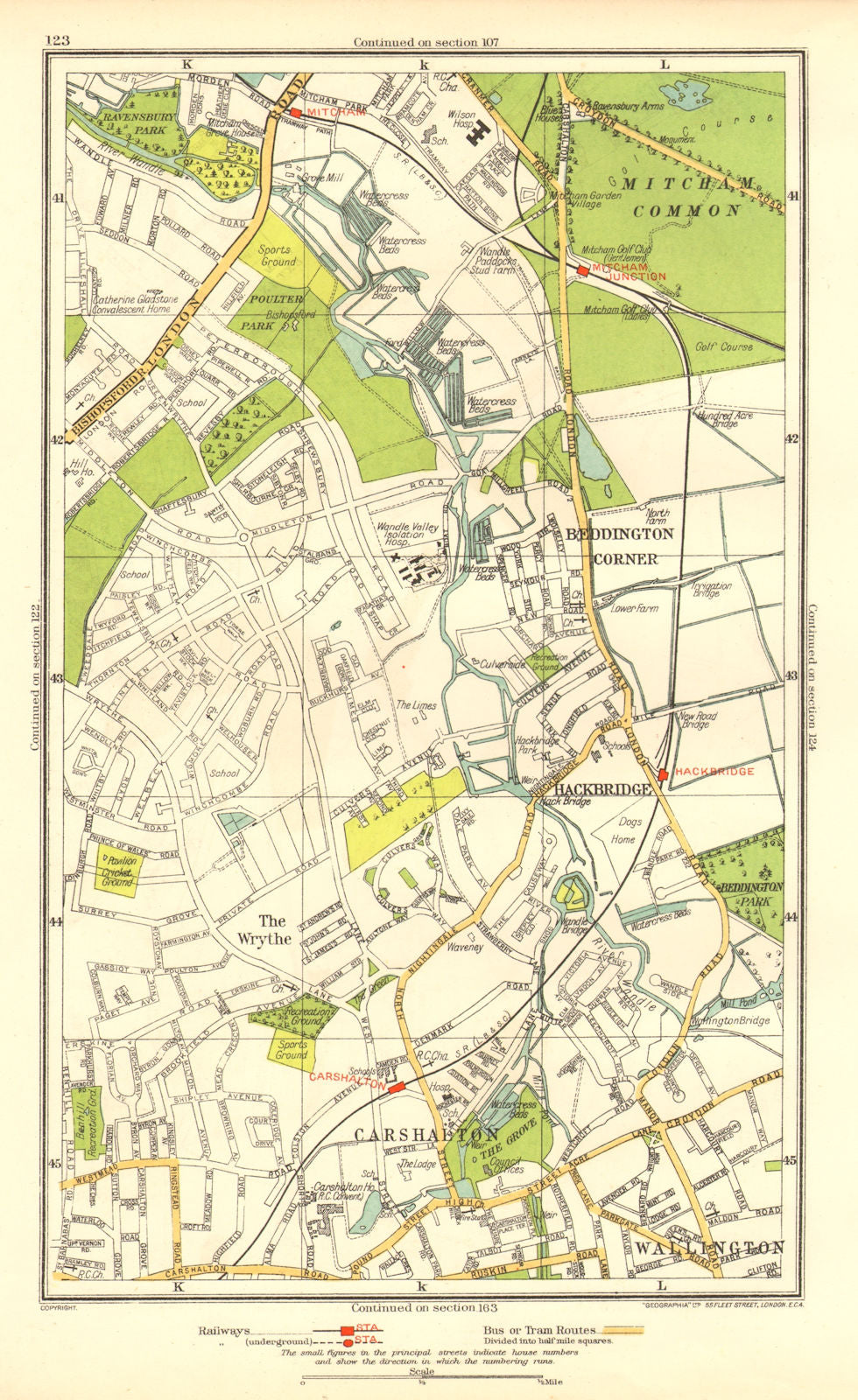 Hackbridge Map CARSHALTON. Wallington Mitcham Junction The Wrythe Sutton Hackbridge ...