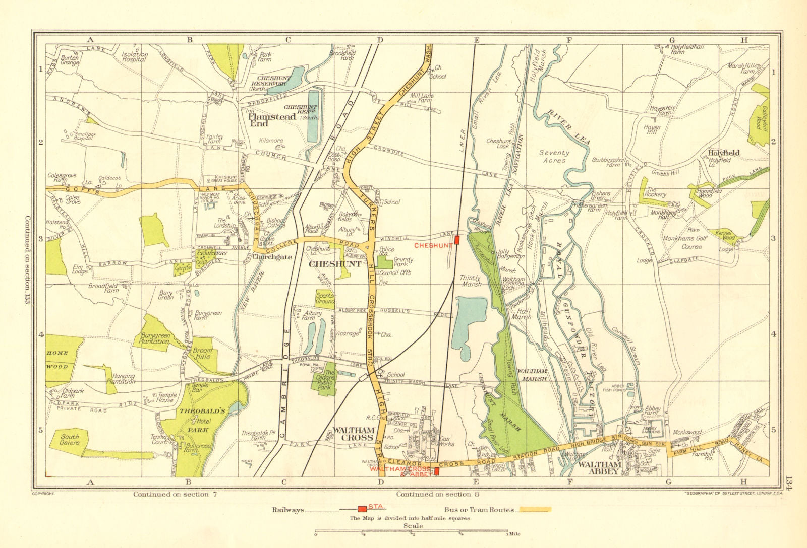 CHESHUNT. Waltham Cross Waltham Abbey Flamstead End Hammond Street 1937 ...