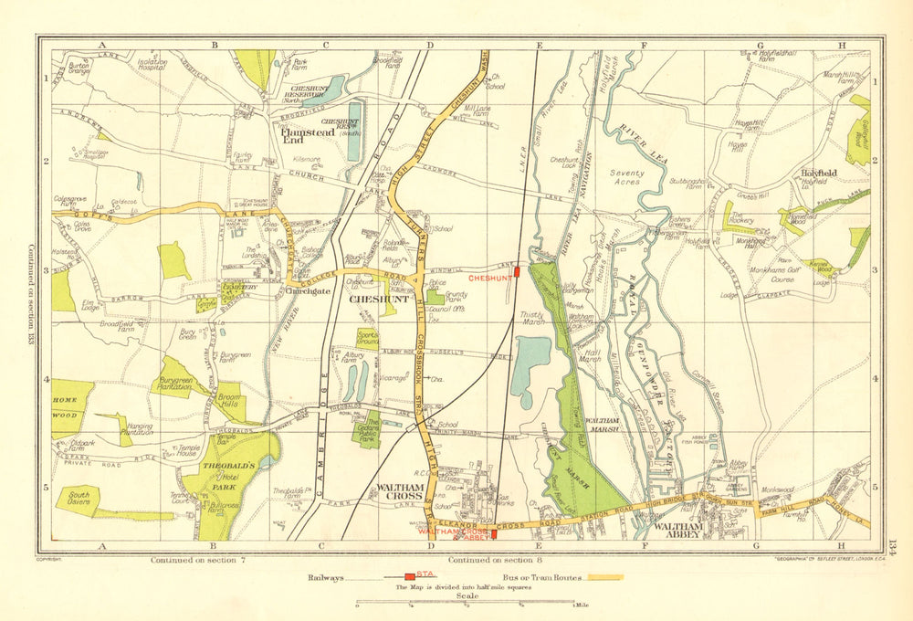 CHESHUNT. Waltham Cross Waltham Abbey Flamstead End Hammond Street 1937 map