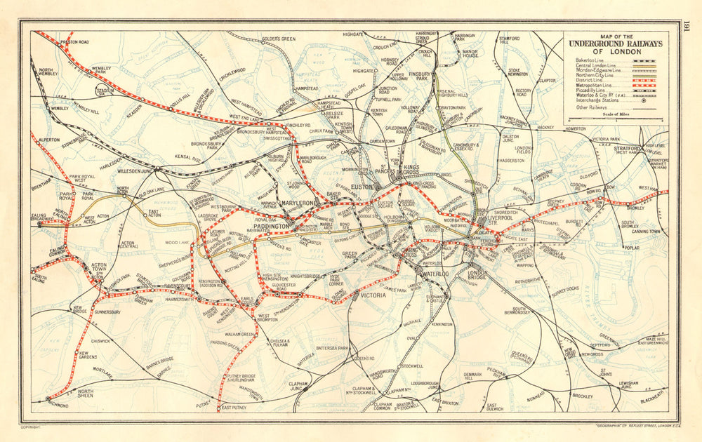 LONDON. Vintage Underground / Tube map 1937 old vintage plan chart