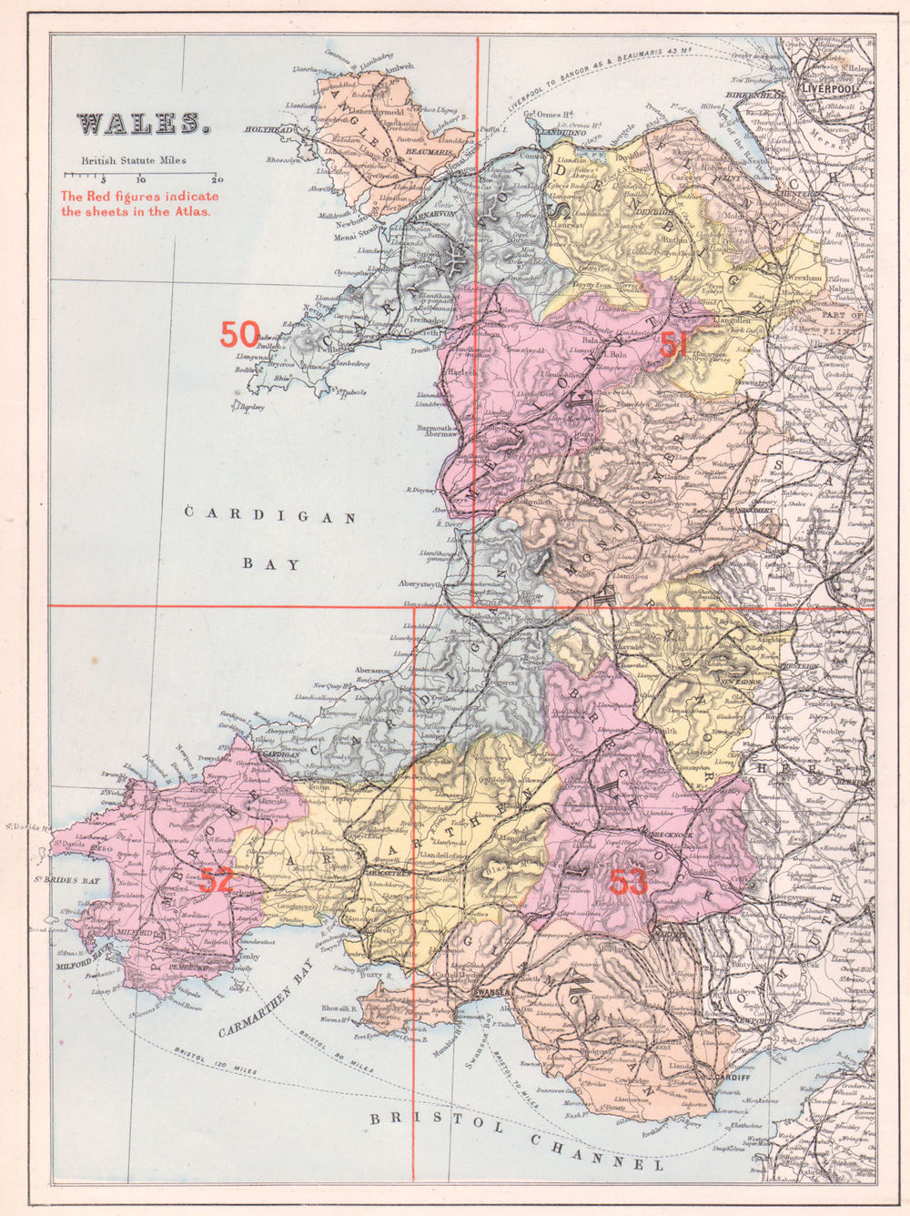 WALES. Antique index map by GW BACON 1884 old vintage plan chart